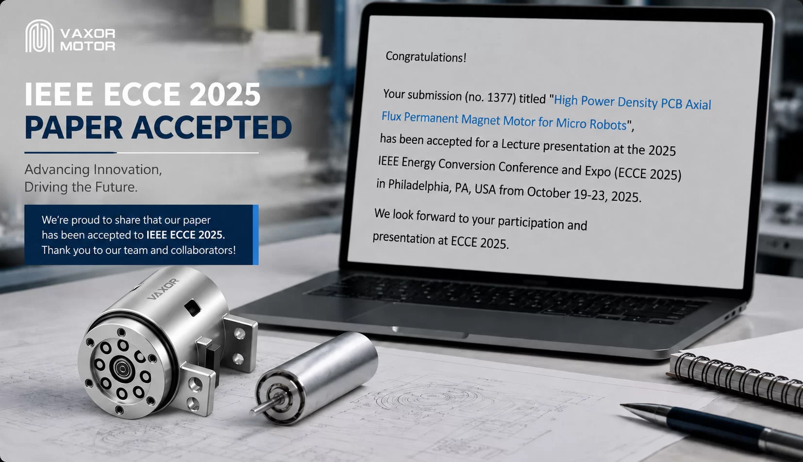 Penyelidikan Motor Mikro Axial-Flux VAXOR MOTOR Diterima oleh IEEE ECCE 2025